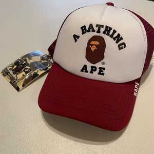 Bape Red and White Trucker Hat